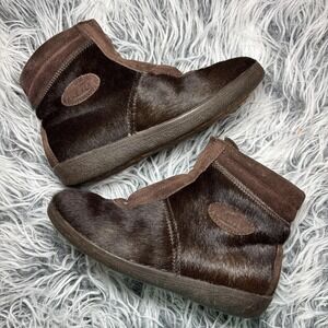 VTG Tecnica Pony Hair Suede Ankle Snow Boot Zipper Brown Fur Lined IT 40 US 8
